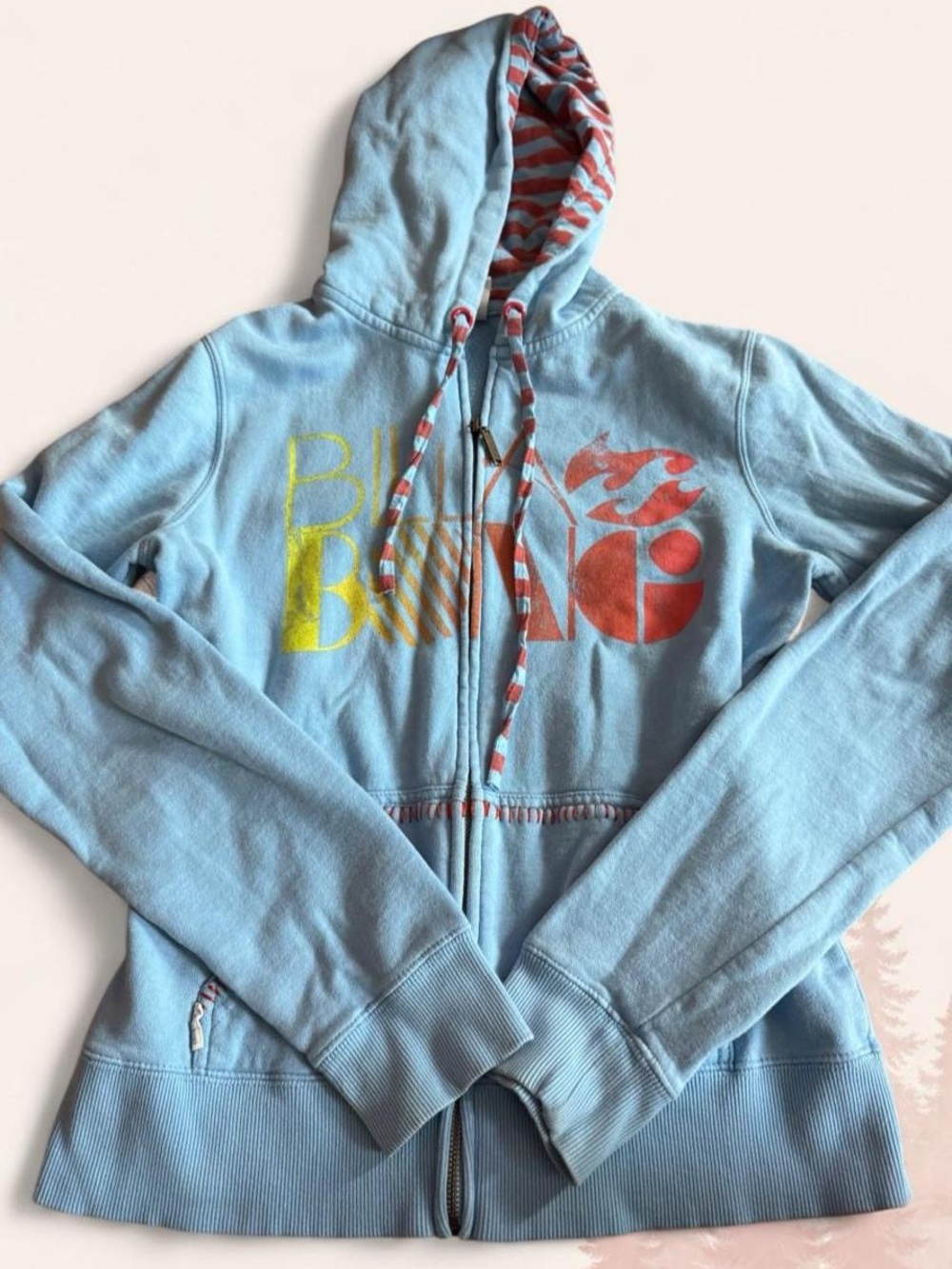 Vintage Y2K Billabong Full Zip Hoodie Blue Striped Surf Skate Size L